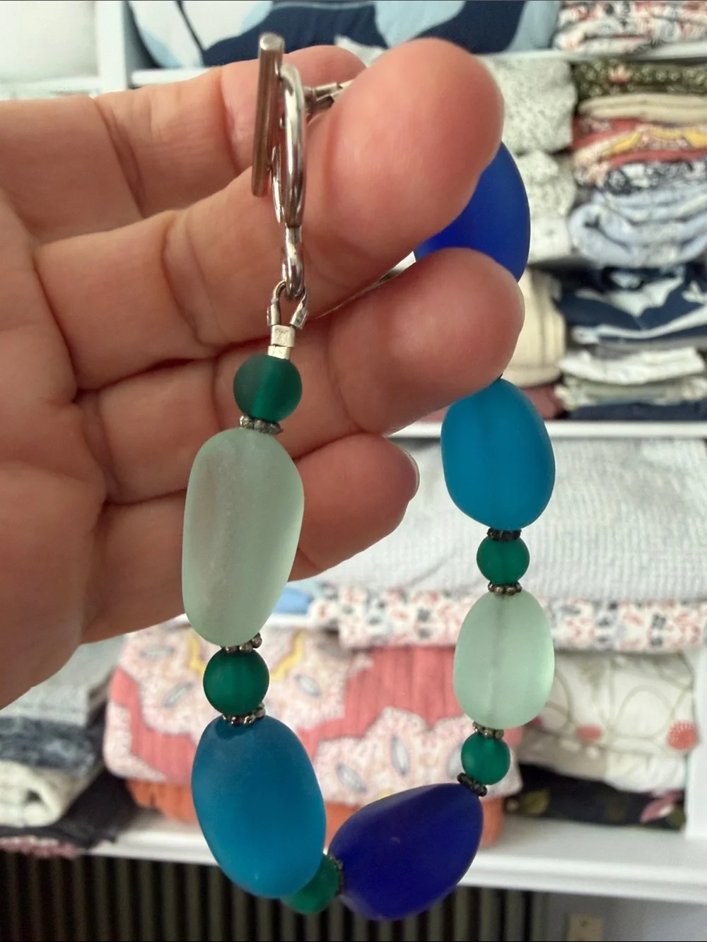 Green and Blue Seaglass Bead Bracelet - Women Jewelry